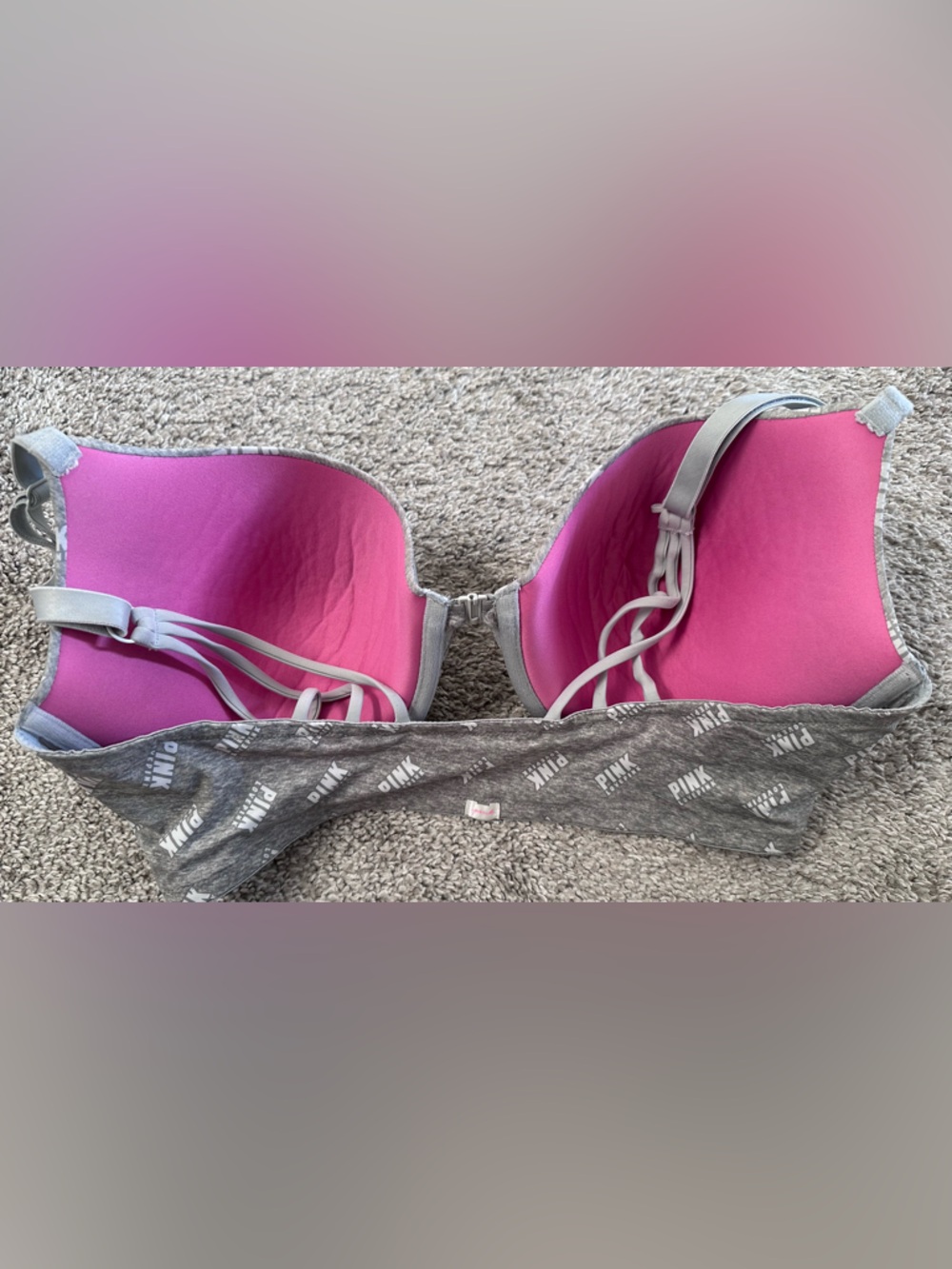 Victoria's Secret Pink Logo Push Up Wear Everywhere Bra Gray 38DD - Picture 3 of 8